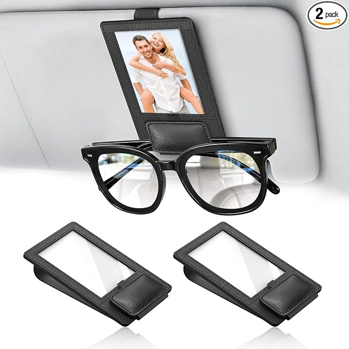 New 2 in 1 Sunglass & Photo Holder for Car, Strong Magnetic Leather Sunglasses Holder, Car Visor Picture Holder Clip, 2026 Upgraded No Fall No Slide Car Visor Accessories