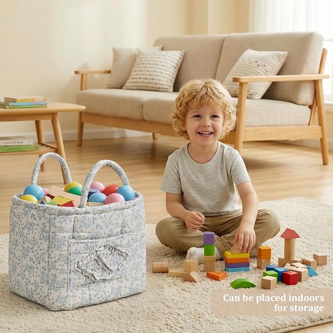 Floral Fabric Storage Basket Car Interior Storage Basket Underwear Sundries Laundry Baskets Supplies Home Organizer Bag (blue 3)