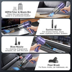 Handheld Car Vacuum Cleaner, 9000PA Vacuum Cleaner & Air Duster, 120W High Power Vacuum Portable Cordless, Hand Held Vacuum Rechargeable with Multi-Nozzles & LED Light for Home, Car, Office