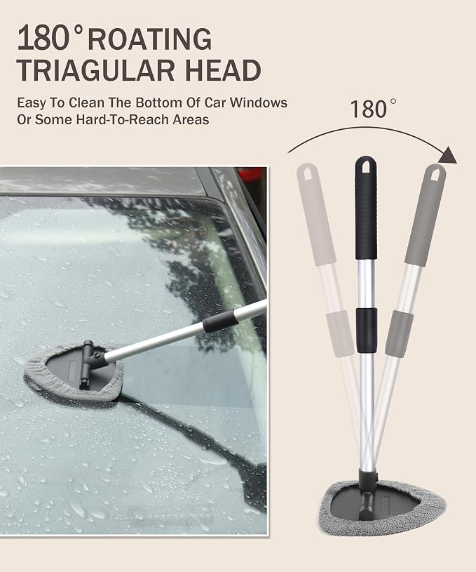 Windshield Cleaner Inside,Car Window Cleaner,Car Cleanser Brush,Car Accessories Car Cleaning Supplies Tools,Car Cleaning Kit with Extendable Handle,Microfiber Cloth,Spray Bottle,Fits All Cars