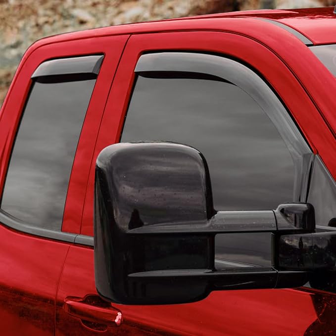 Voron Glass in-Channel Extra Durable Rain Guards for Chevrolet (Chevy) Silverado 2500, 2500HD/3500HD 2015-2019 Double Cab, Window Deflectors, Vent Window Visors, 4 Pieces - 200278
