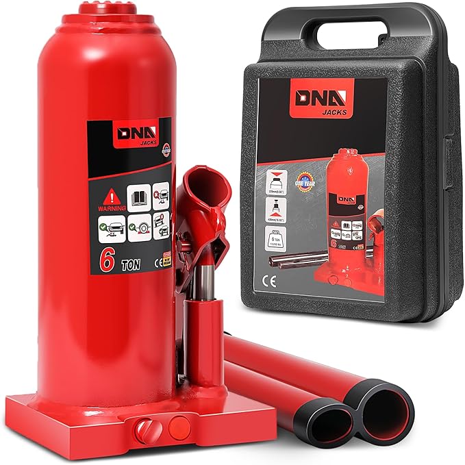 6 Tons / 12000 lbs Lifting Automotive Welded Hydraulic Bottle Jack for Car SUV Pickup Truck, Auto Repair, with Manual Handle & Carrying Storage Case, Red