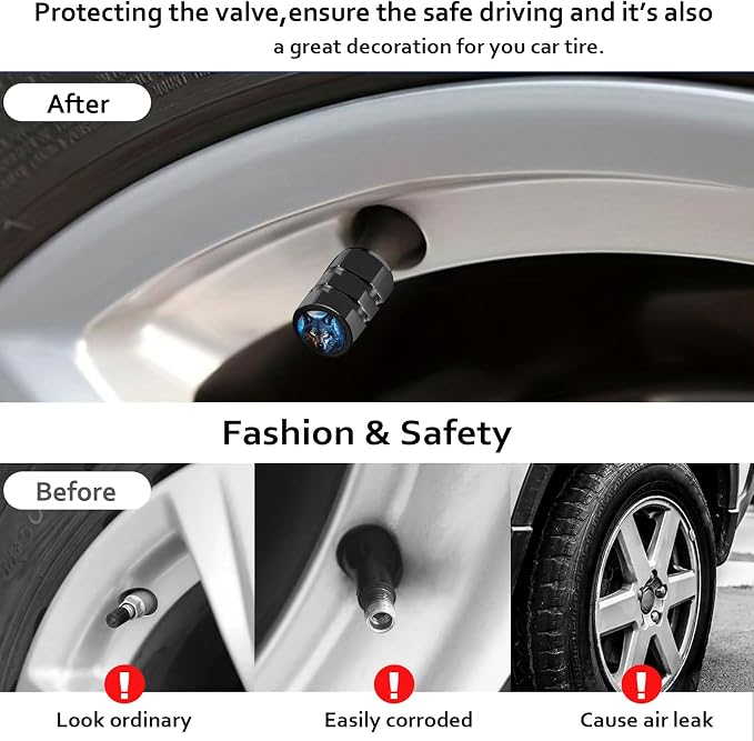 4Pack Wolf Tire Valve Caps Universal Tire Air Cap Valves Stem Covers | Aluminum Alloy Rust-Proof Valve Stem Caps, for Auto SUV Truck Motorcycle Bicycle, Wolf Gifts Decor for Women Men Drivers