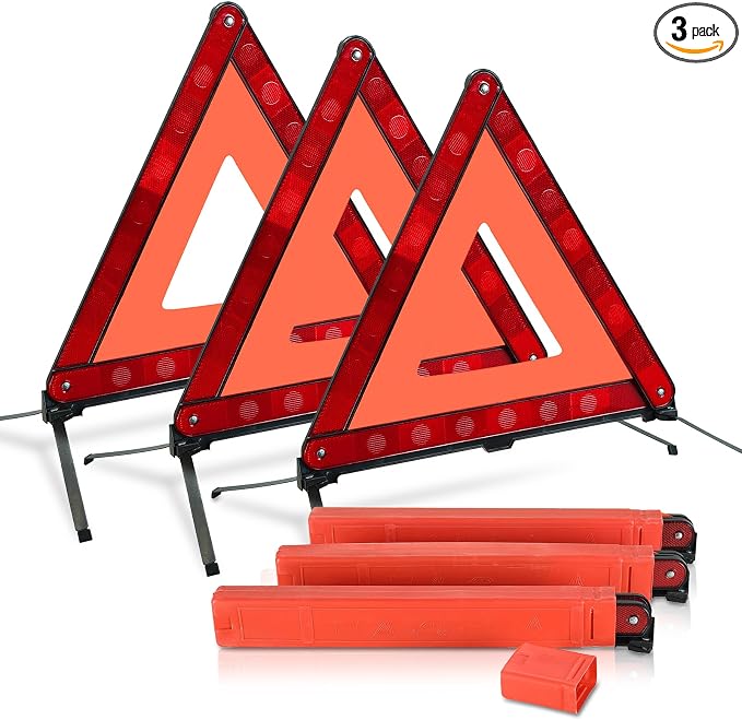 3 Pack Emergency Warning Triangles, Reflective Roadside Safety Triangle Kit with Storage Case, Foldable Hazard Reflective Triangles for Vehicles, Car Breakdowns, and Roadside Emergencies