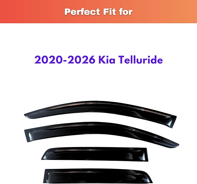 KPY Rain Guards Fit for 2020-2026 Kia Telluride, Out-Channel Window Visors Vent Wind Deflectors 4PC, Car Accessories for 20-26 Telluride