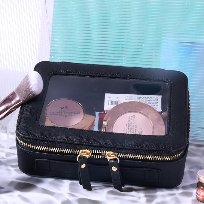 Toiletry bag waterproof cosmetic organizer with handle lagre opening for travelling car organizers(Black)