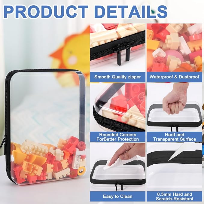 Clear Hard Shell Zipper Case, Clear Zipper Pouches Waterproof Makeup Organizer & Travel Toiletry Storage Bag, Plastic Pouch for Office, Home, Black, 4Pack XL+L+M+S