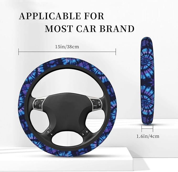 Blue Tie Dye Auto Car Steering Wheel Cover Universal 15 Inch Neoprene Interior Decor Protection Accessories