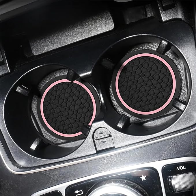 Mandark 4PCS Car Cup Holder Coasters, 2.75 Inch Non-Slip Insert Water Bottle Holder Pads, Dustproof Automotive Interior Accessories Mat, Universal for Vehicles, Trucks, RVs and More（Black/Pink）