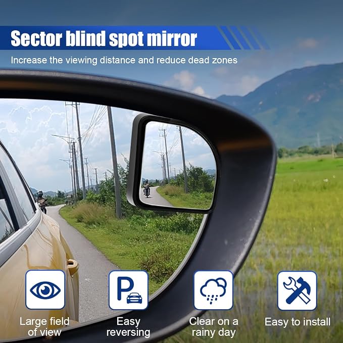 2PCS Car Fan Shaped Blind Spot Mirrors, Safety HD Glass Wide Angle Adjustable Car Convex Side Mirrors, Rearview Mirror with Adhesive, Vehicle Parking Auxiliary Mirror for SUV Truck (Black)