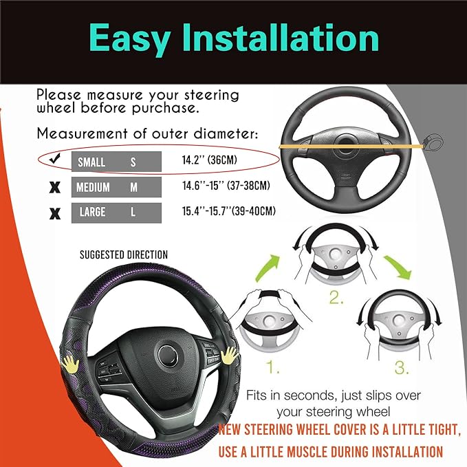 Small Size Steering Wheel Cover Great Grip with 3D Honeycomb Anti-Slip Design, 14 Inch (Purple)