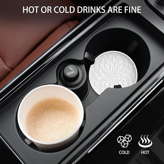 ME.FAN Car Coasters for Cup Holders [4 Pack] - 2.75In Silicone Auto Mug Mats - Universal Non-Slip Recessed Car Interior AccessoriesWhite
