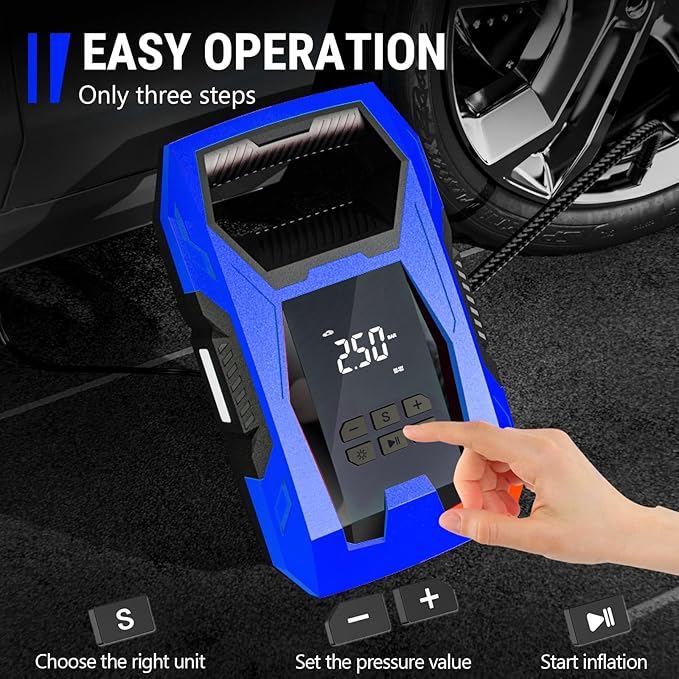 AC/DC Tire Inflator Portable Air Compressor, Dual Power for Home 110V AC and Car 12V DC Air Pump with Pressure Gauge, Auto Shutoff, Tire Pump for Car Motorcycle Bike and Other Inflatables, Blue