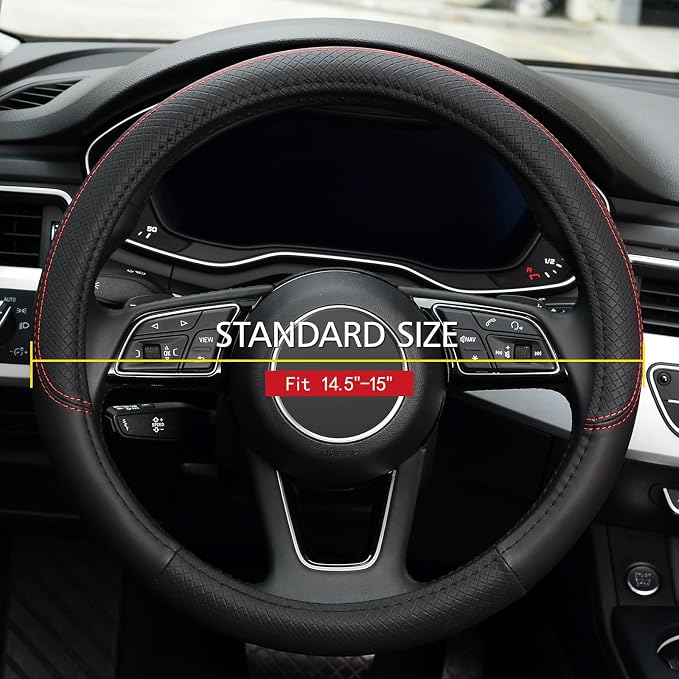 Steering Wheel Cover, Universal Fit 15 Inch Microfiber Leather Car Wheel Protector, Anti-Slip, Black