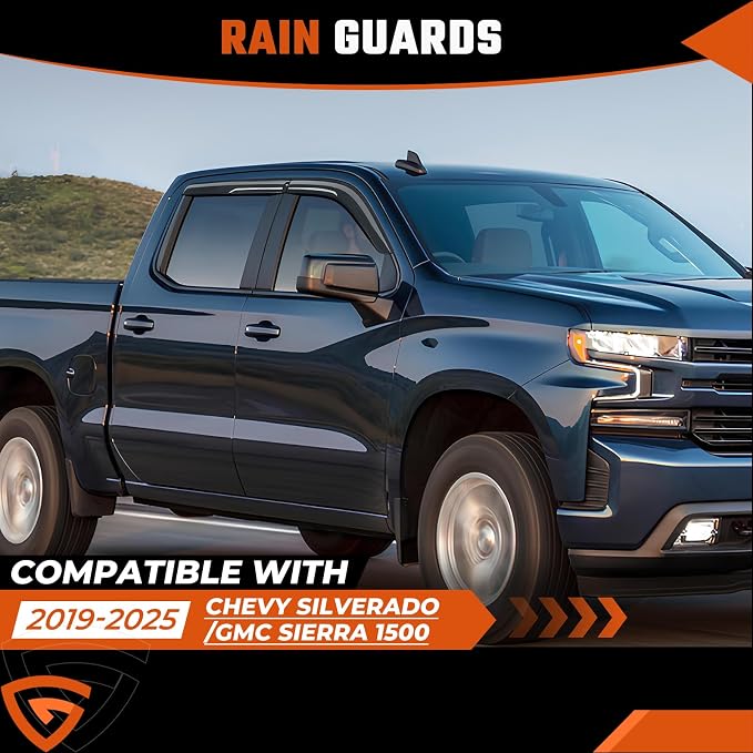 Rain Guards Fit for Chevy Silverado/GMC Sierra 1500 Crew Cab 2019-2026, Tape-on Durable Side Window Wind Deflectors & Visors 2019-2026 Silverado/Sierra 2500HD 3500HD Crew Cab Rain Guard Black 4 PCS