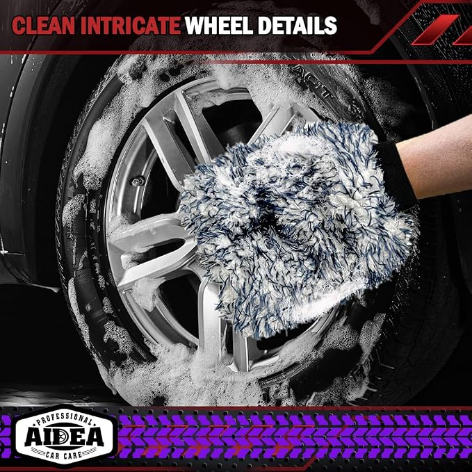 AIDEA Car Wash Mitt Microfiber, 2PK Wheel Cleaner Mitts, 7.12' X10.14'' | Scratch Free Lint-Free, Extra Plush Premium Microfiber Mitt Car Wash Brush, Regular Size