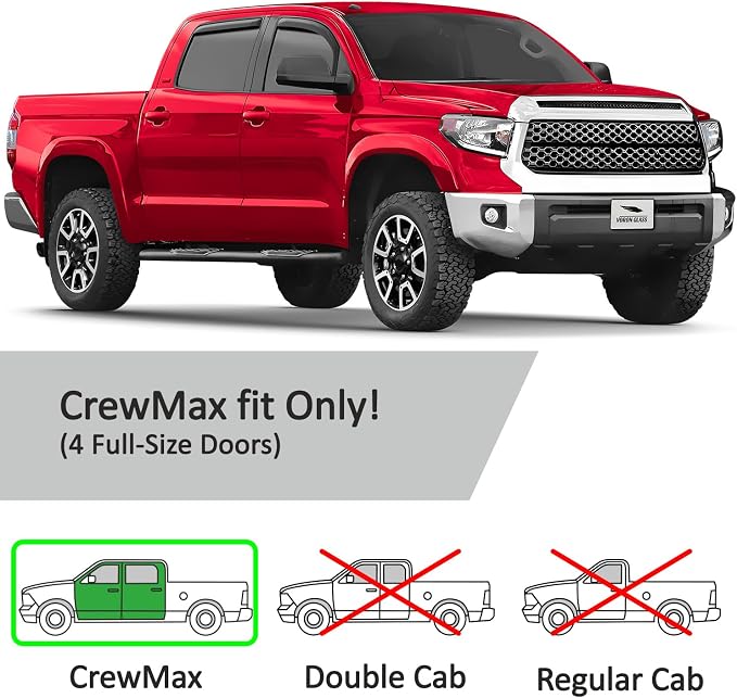Voron Glass in-Channel Extra Durable Rain Guards for Trucks Toyota Tundra 2007-2021 CrewMax, Window Deflectors, Vent Window Visors, 4 Pieces - 220083