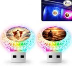 2Pcs Religion USB LED Car Portable Interior Multi-Color Atmosphere Lamp | Portable Mini LED Night Light Auto Ambient Lighting, Universal Vehicle Bedroom Decor Car Accessories Gifts for Women Men