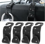 Zpana 4PCS Bling Car Seat Headrest Hooks, Vehicle Back Seat Purse Handbag Hanging Holder with Crystal Rhinestone, Diamond Storage Organizer Hook, Universal Automotive Accessories (Black)