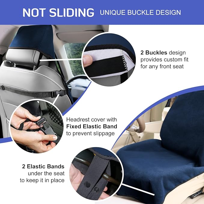 Waterproof Seat Cover Towel, 2PCS Premium Sweat Carseat Protector, Perfect for Universal Anti-Slip Car Truck SUV Seat, Great for Surfing Yoga Gym Workout, Navy Blue