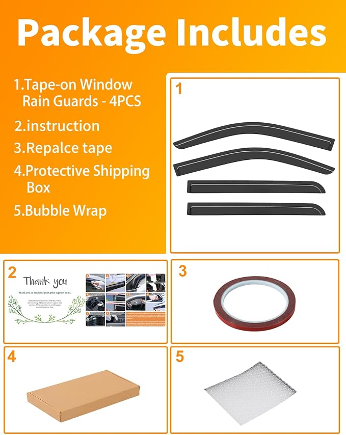 Tape-on Window Rain Guard for 2014-2019 Silverado/GMC Sierra Crew Cab Extra-Thick Rain Guards Side Truck Window Visors Vent Visor Window Deflectors Vent Shades Car Accessories