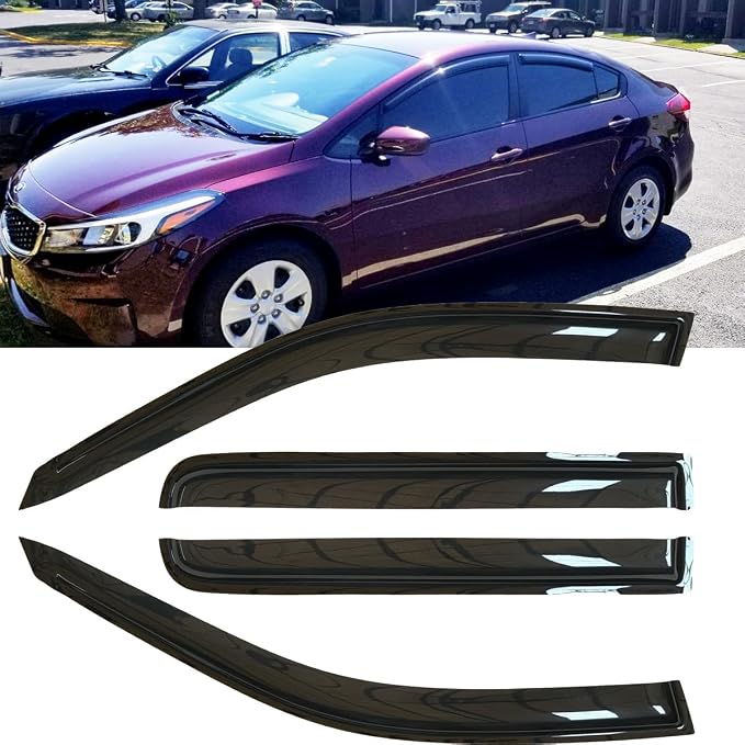 4pcs Original Shatterproof Rainproof Side Window Wind Deflectors for Kia Forte 14-18,Tape-on Rain Guards Sets,Good Looking Window Visors for Cars,Vent Deflector fit for 2014-2018 Kia Forte Sedan 94544