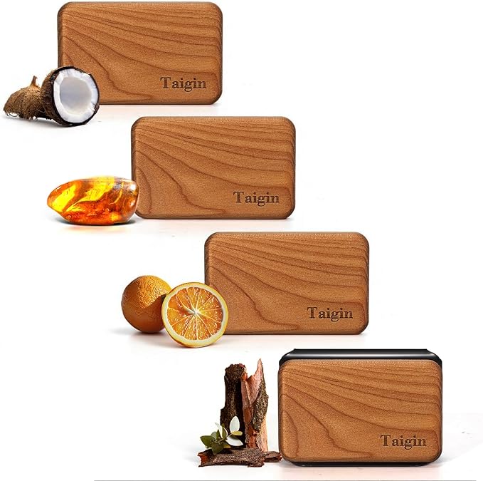 Car Air Freshener - Wood Air Freshener - Car Odor Eliminator for Visor Clip-Variety Scent Refill, Vehicle Scent Diffuser for Cabin, Truck & SUV - Pack of 4 (Teak-Amber-Cabana-Open Air)-CLIP INCLUDED