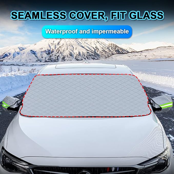 Car Windshield Snow Cover with 4 Layers Windproof Protection Defense Frost Sunlight, All Weather Winter & Summer Front Window Automotive Covers Sun & Snow-Shade for Most Cars Trucks Vans and SUVs