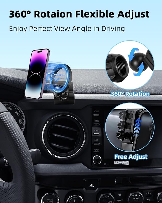 PZK Car Phone Holder for Toyota Tacoma 2016-2023 Accessories Custom Vent | 3rd Gen Tacoma Magnetic Car Phone Mount Compatible with Magsafe Hands Free 360° Rotation Phone Stand for All Smartphones