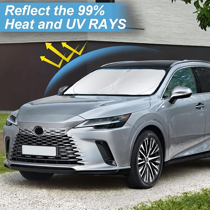 Custom Fit Lexus RX Windshield Sunshade for 2023-2025 2026 RX 350, RX 350 F Sport, RX 350L Accessories Front Window Shades Cover for Windshield Sun Visor Protector 210T Foldable Shade Blocks UV Rays