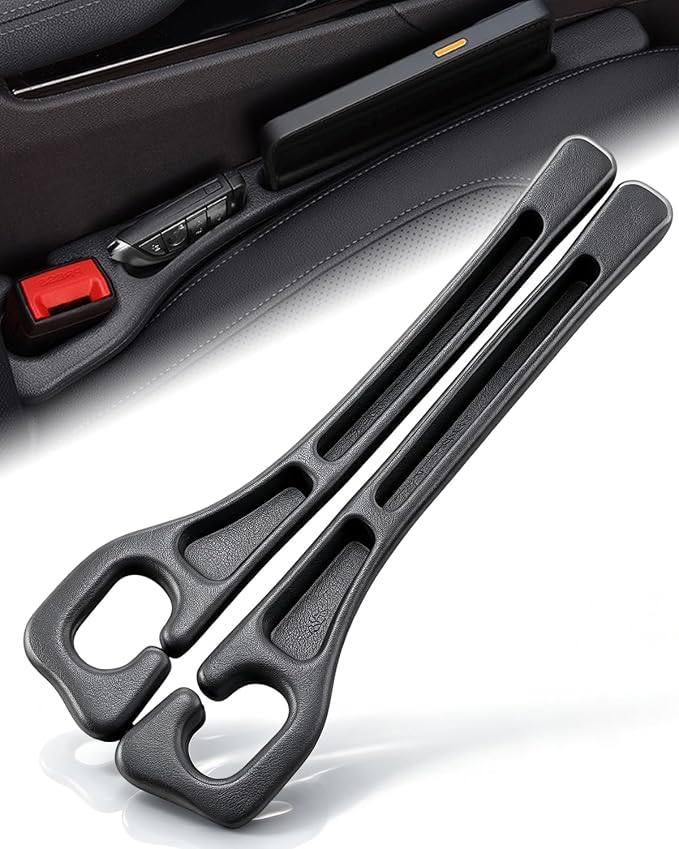 Seat Gap Filler with Storage, Universal Seat-Gap Filler, Double-Slot Organizer Prevents Phones, Keys & Coins from Falling, for Most Cars, Trucks, and Suvs (1set Black)