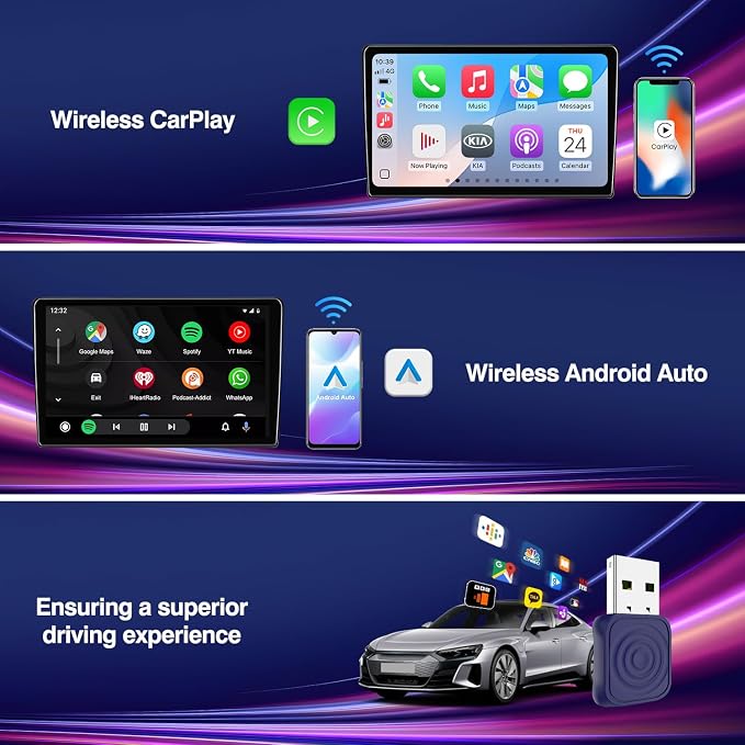 MiNi Ultra Wireless CarPlay & Android Auto Adapter - Plug & Play USB-A/USB-C Upgrade for Wired Cars | Retains OEM Mic, Sound Quality & Controls | OTA Updates