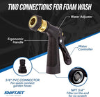 Car Wash Foam Gun + Microfiber Wash Mitt - Works with Any Soap - Garden Hose Car Foam Sprayer - Foam Cannon Car Wash Kit - Car Accessories Foam Blaster (Black Foam Gun with Mitt)