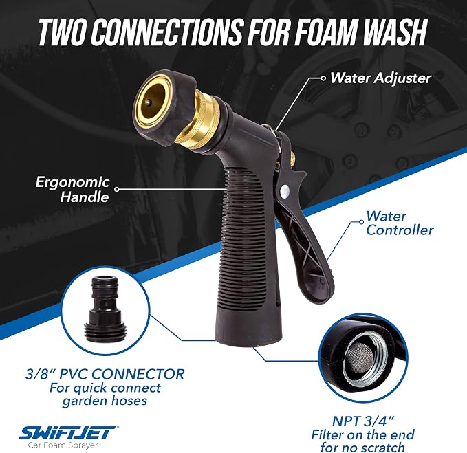 Car Wash Foam Gun + Microfiber Wash Mitt - Works with Any Soap - Garden Hose Car Foam Sprayer - Foam Cannon Car Wash Kit - Car Accessories Foam Blaster (Black Foam Gun with Mitt)