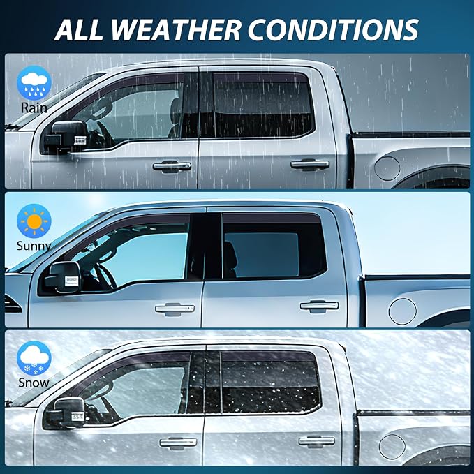 in-Channel Rain Guards for Ford F150 SuperCrew 2015 2016 2017 2018 2019 2020,Window Visors Vent Deflectors, Smoke Tinted, Wind & Rain Protection, Car Wash Safe – 4PCS