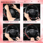 Bling Diamond Black Leather Steering Wheel Cover, Studded Crystal Rhinestones Universal Fit 14" 1/2-15" Glitter for Women Sparkle Girl Fit Suvs,Vans,Sedans,Car,Trucks, Red Diamond