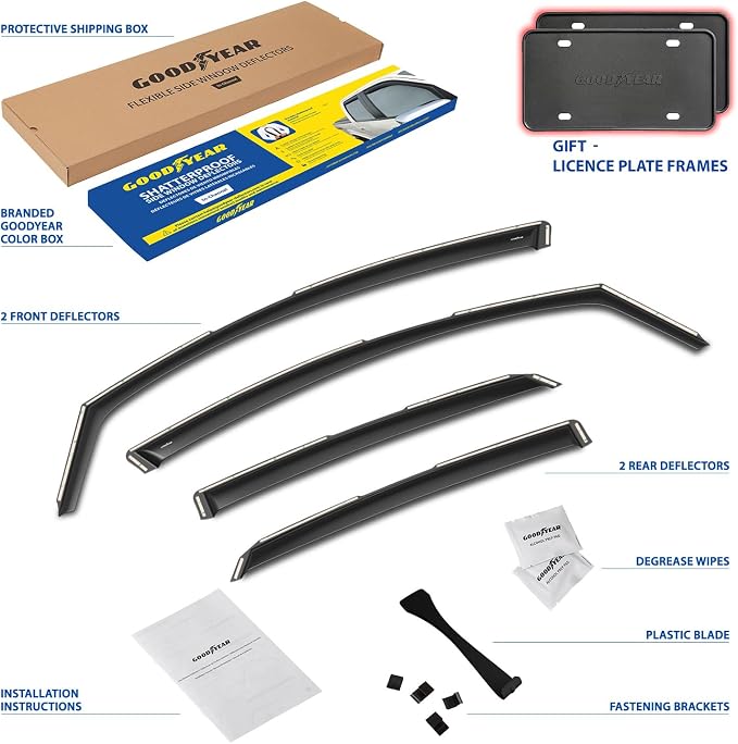 Goodyear Shatterproof in-Channel Window Deflectors for Ford Fusion 2013-2020, Rain Guards, Window Visors for Cars, Vent Deflector, Car Accessories, 4 pcs - GY003452LP