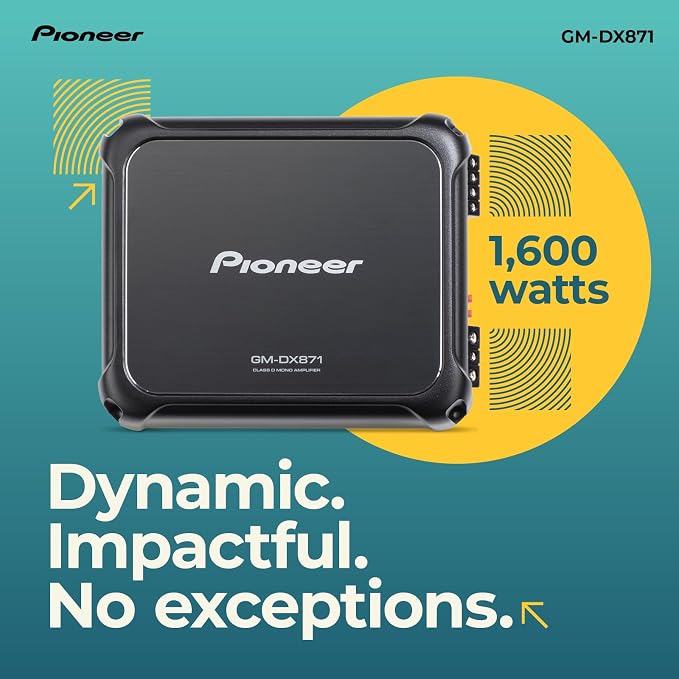 GM-DX871 - Powerhouse Amplifier with 1,600 Watts, Class-D Technology, 1-Channel, Variable Low-Pass Filter, Compact Design, and Remote Bass Boost Control