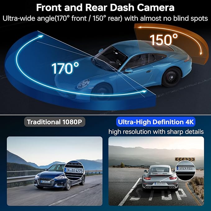 4K+2K Dash Cam Front and Rear, 5G WiFi GPS, 32GB Card Included, 3.39" Screen Dual Dashcam, G-Sensor, 24H Parking Mode, WDR, Dash Camera for Cars