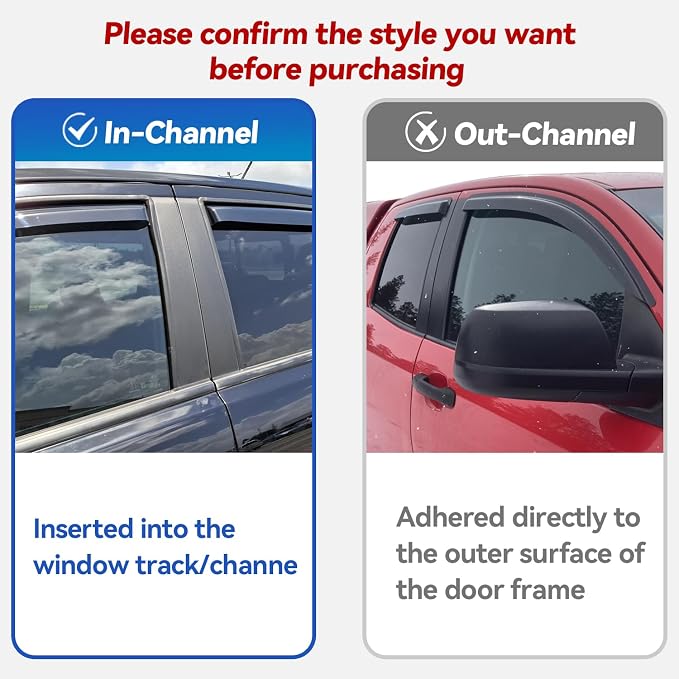 in-Channel Window Visors Rain Guards for 2019-2023 Ford Ranger SuperCrew, Window Vent Wind Deflectors Visors Shades for 19-23 Ranger Crew Cab