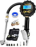 Digital Tire Inflator with Pressure Gauge, 200 PSI, Heavy Duty Air Compressor Accessories, with Rubber Hose Lock on Air Chuck and Quick Connect Coupler, Comes with a Portable Carrying Box