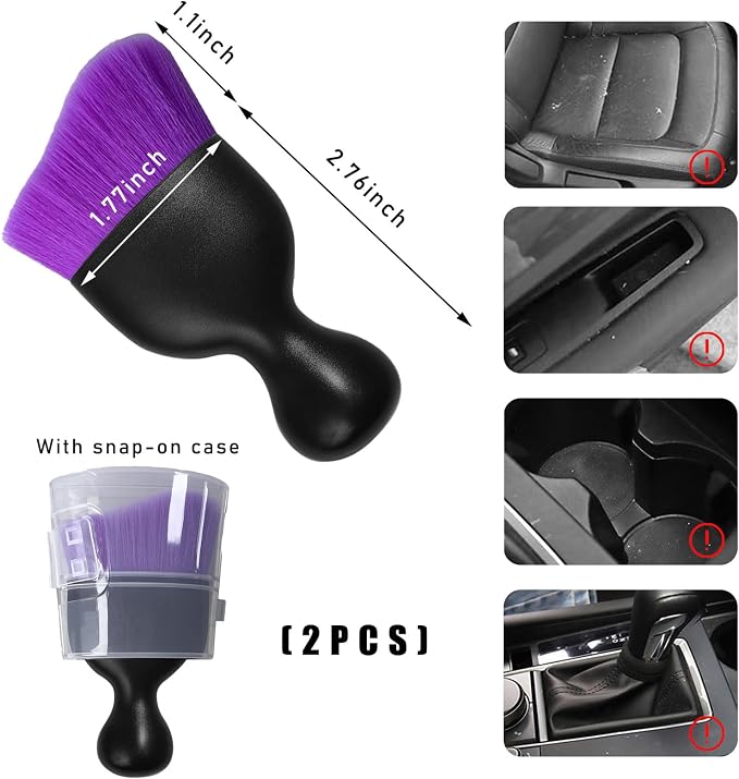 2PCS Car Interior Dust Brush, Soft Scratch Free Auto Detailing Brushes, Universal Vehicle Interior Cleaning Tool for Automotive Dashboard, Air Vents, Leather (Pure Purple)