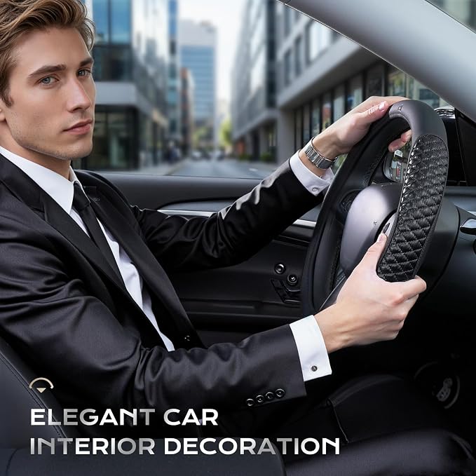 Coverado Car Steering Wheel Cover, Nappa Leather Black Steering Wheel Covers, Universal 14-15 inch, Anti-Slip, Breathable Steering Wheel Protector for Women Men