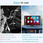 9 Inch Carplay Screen for Car, Portable Car Play Touchscreen Stereo with 4K Front+1080P Rear Dual Camera, Support Voice Control/Android Auto Mirror Link/Backup Camera