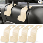 Universal 4 Pack Car Seat Headrest Purse Hook, Carbon Fiber Back Seat Hook Storage Organizer Hanger for Purse Handbag Coat, Car Interior Accessories(Beige)