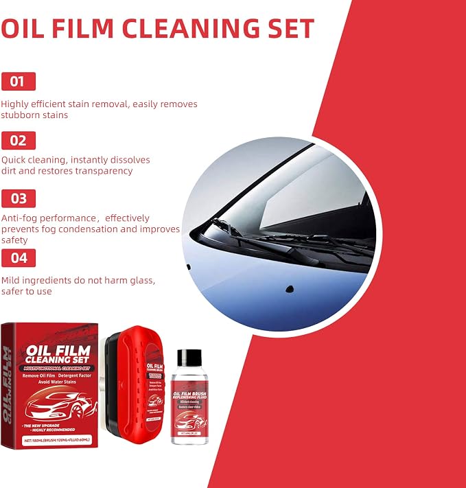 Oil Film Cleaning Brush for Windshield,Improves Driving Visibility(3PCS) | Rain Repellent Windshield Cleaner Tool , Anti-Rain Coating,Windshield Cleaner,Kit with Supplements & Towel