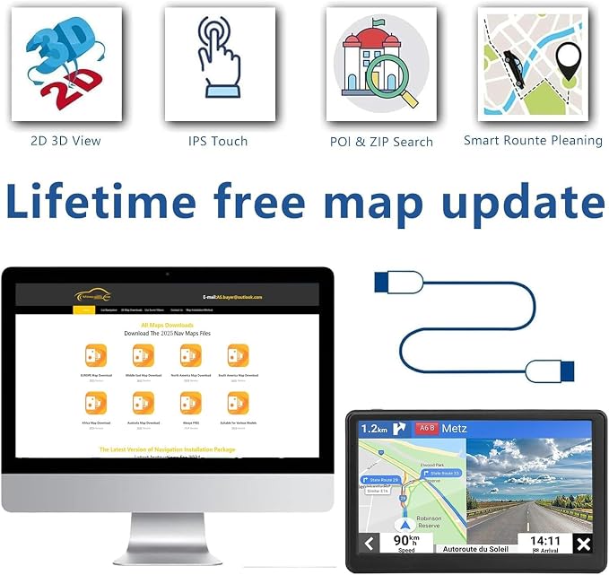 GPS Navigation for Car Truck Drivers 7 inch Navigation Systems for Car with Voice Guidance and Speed Camera Warning 2D&3D map Americas Maps Free Lifetime Map