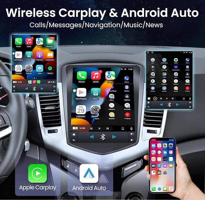 8Core Car Radio for Chevy Cruze 2009-2015: Bluetooth 5.0 10.4 inch IPS Touchscreen Wireless CarPlay Andriod Auto Steering Wheel Control FM DSP GPS 1080P Backup Camera