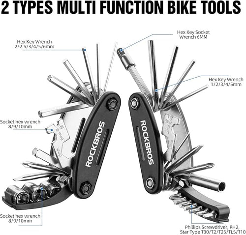 16 In 1 Multi-Function Bike Tool Kit - Allen Wrench, Tire Levers | Portable, Foldable, High Quality Steel,Bike Multitool Cycling Tool Kit