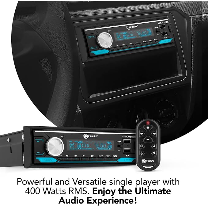 Amplayer G2 Bluetooth Car Stereo Single DIN Media Receiver with Built-in 400W RMS Amplifier, 4 Channels, USB, SD, FM Radio, Hands-Free Calling, Audio Processor & RGB LED Control